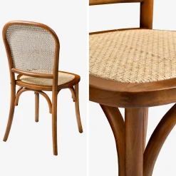 4er-Set Vintage Stühle aus Holz und Rattan-Geflecht