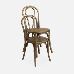 2er-Set Vintage-Stühle aus Holz und Rattan-Geflecht