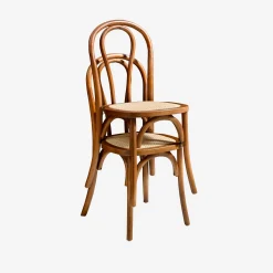 2er-Set Vintage-Stühle aus Holz und Rattan-Geflecht