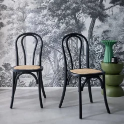 2er-Set Vintage-Stühle aus Holz und Rattan-Geflecht