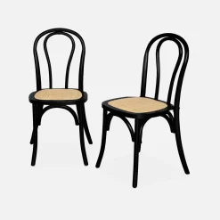2er-Set Vintage-Stühle aus Holz und Rattan-Geflecht
