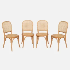 4er-Set Vintage Stühle aus Holz und Rattan-Geflecht