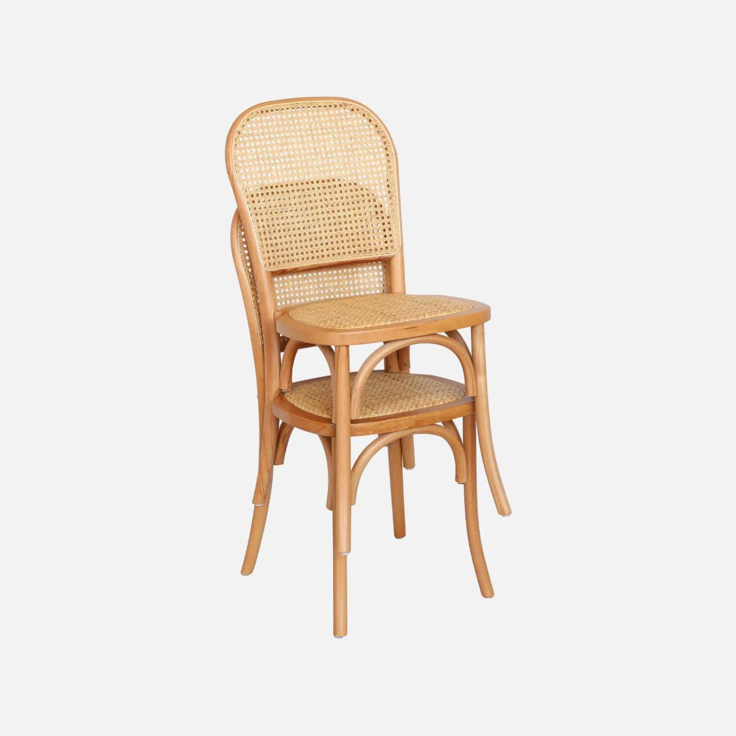 4er-Set Vintage Stühle aus Holz und Rattan-Geflecht