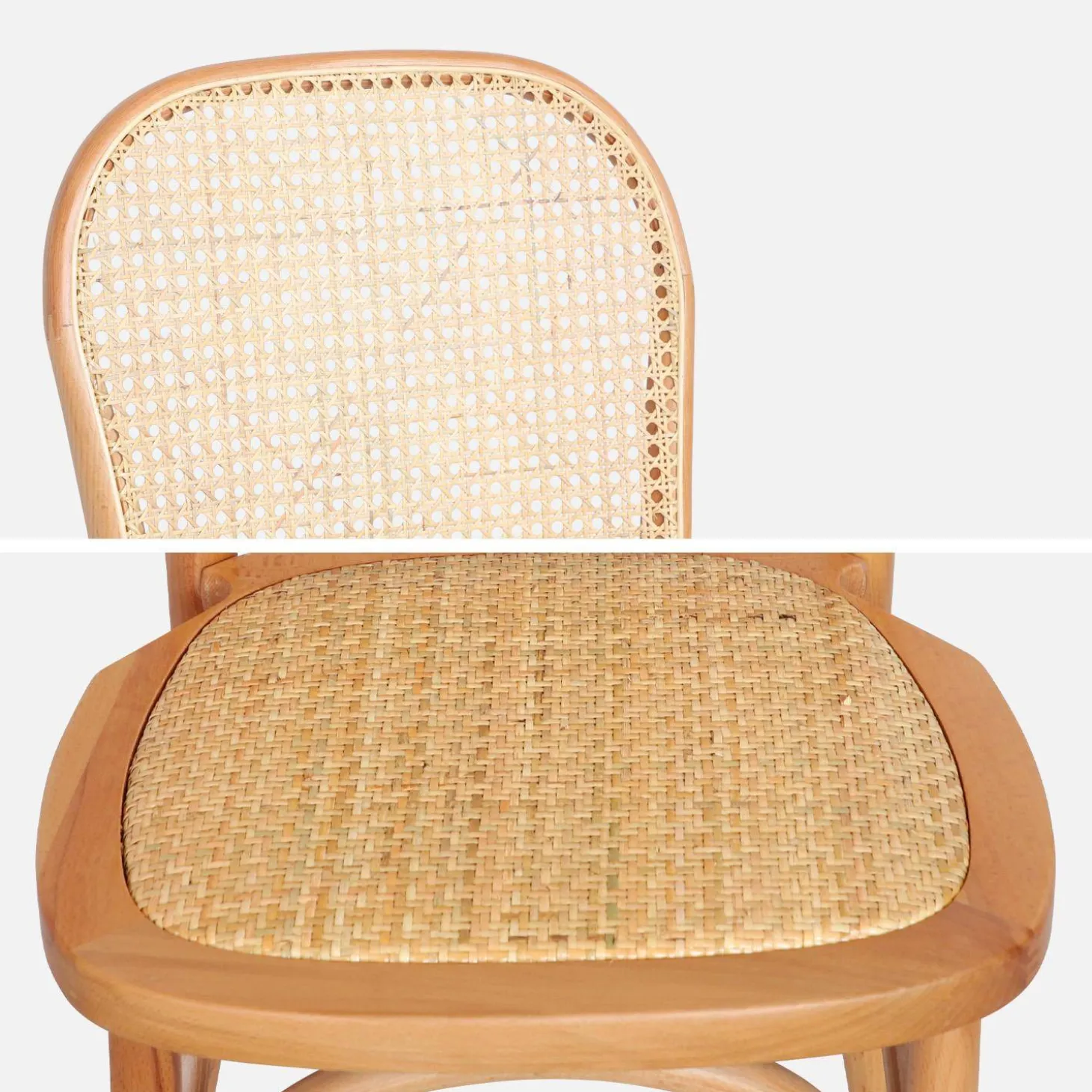 4er-Set Vintage Stühle aus Holz und Rattan-Geflecht