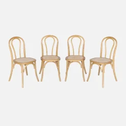 4er-Set Vintage-Stühle aus Holz und Rattan-Geflecht