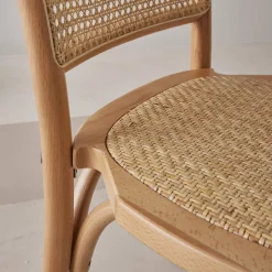 2er-Set Vintage-Stühle aus Holz und Rattan-Geflecht