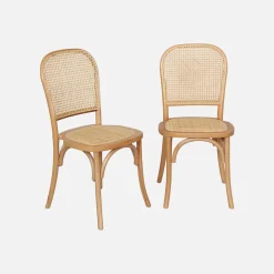 2er-Set Vintage-Stühle aus Holz und Rattan-Geflecht