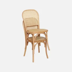 2er-Set Vintage-Stühle aus Holz und Rattan-Geflecht