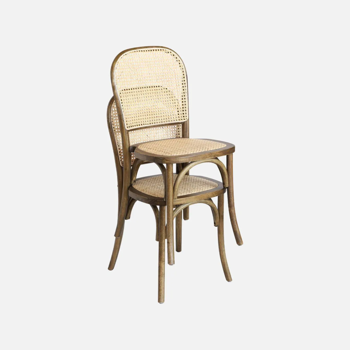 2er-Set Vintage-Stühle aus Holz und Rattan-Geflecht