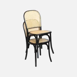 4er-Set Vintage Stühle aus Holz und Rattan-Geflecht