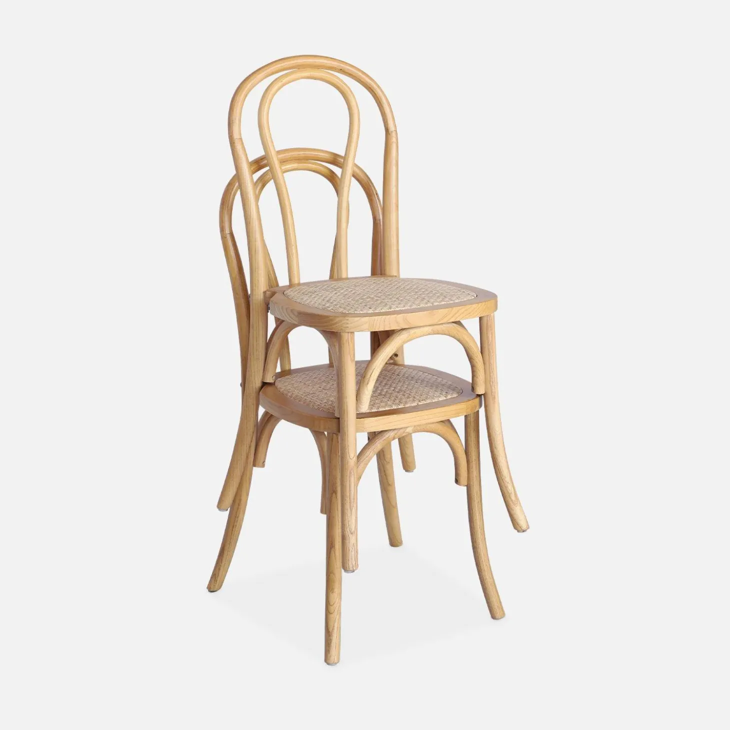 2er-Set Vintage-Stühle aus Holz und Rattan-Geflecht