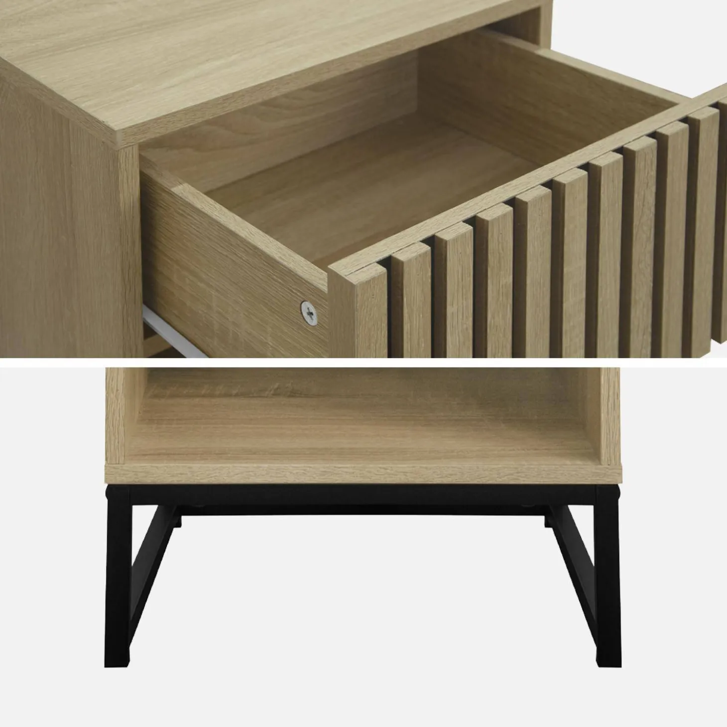 2er-Set zeitgenössische Nachttische mit geriffelter Holzoptik 1 Schublade