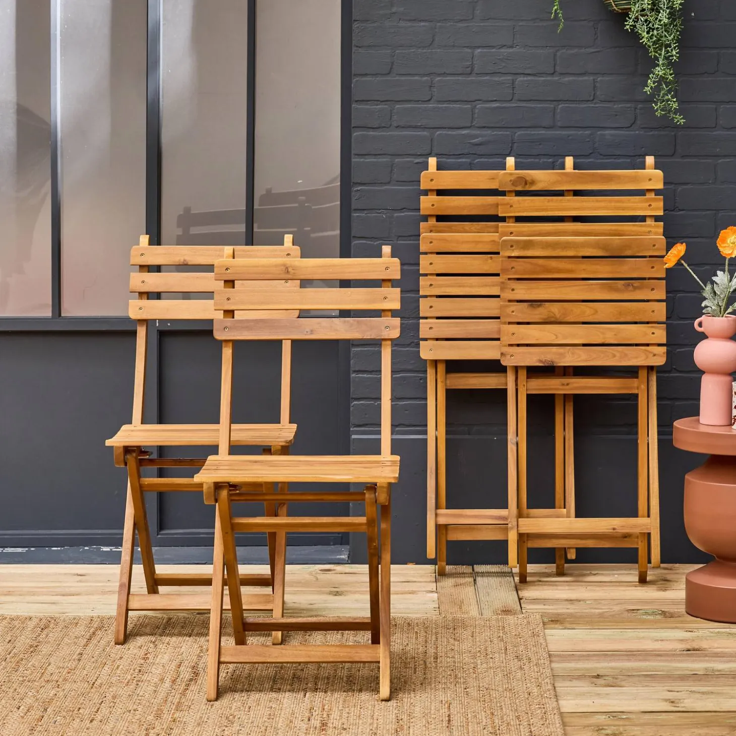 4er-Set zusammenklappbare Gartenstühle aus Akazienholz