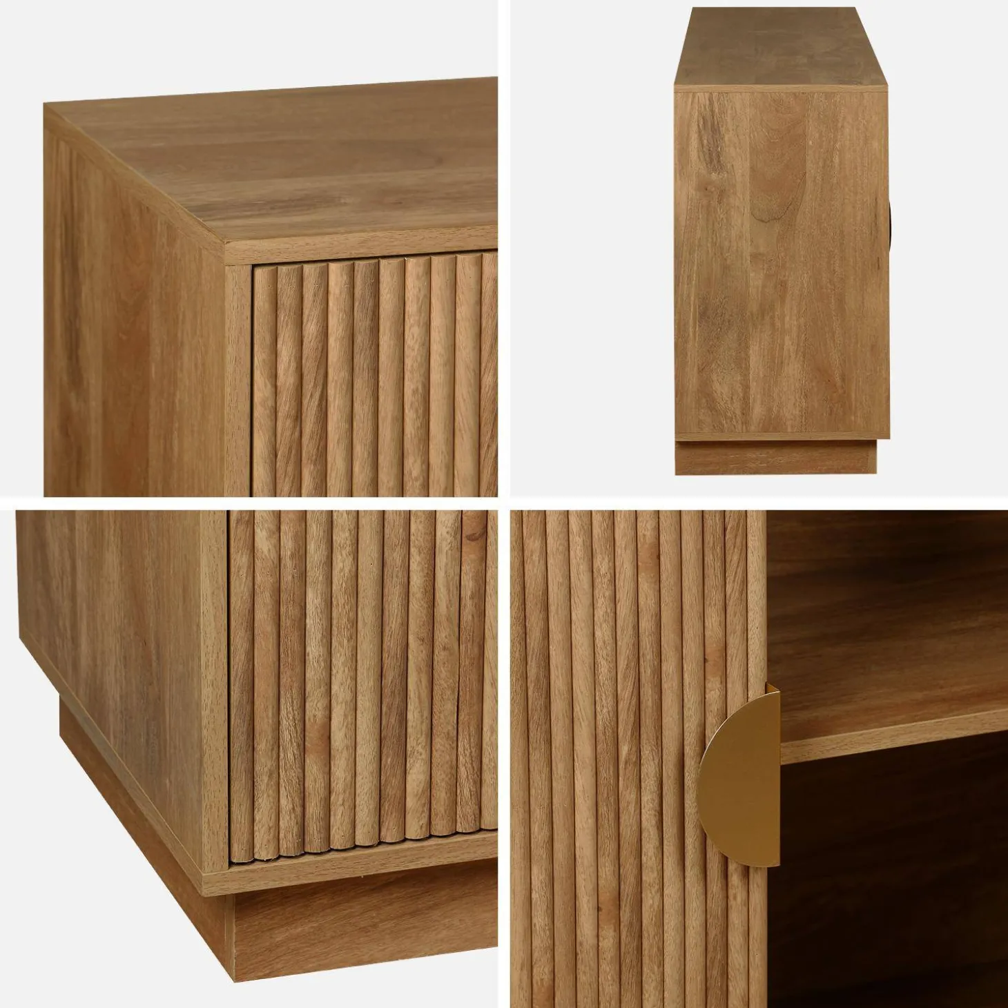 Exotisches Sideboard mit 4 Türen in Mangoholz-Optik mit Rillen 180cm