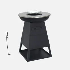 Feuerschale Grill Ø59cm schwarz mit Grillrost und Stauraum
