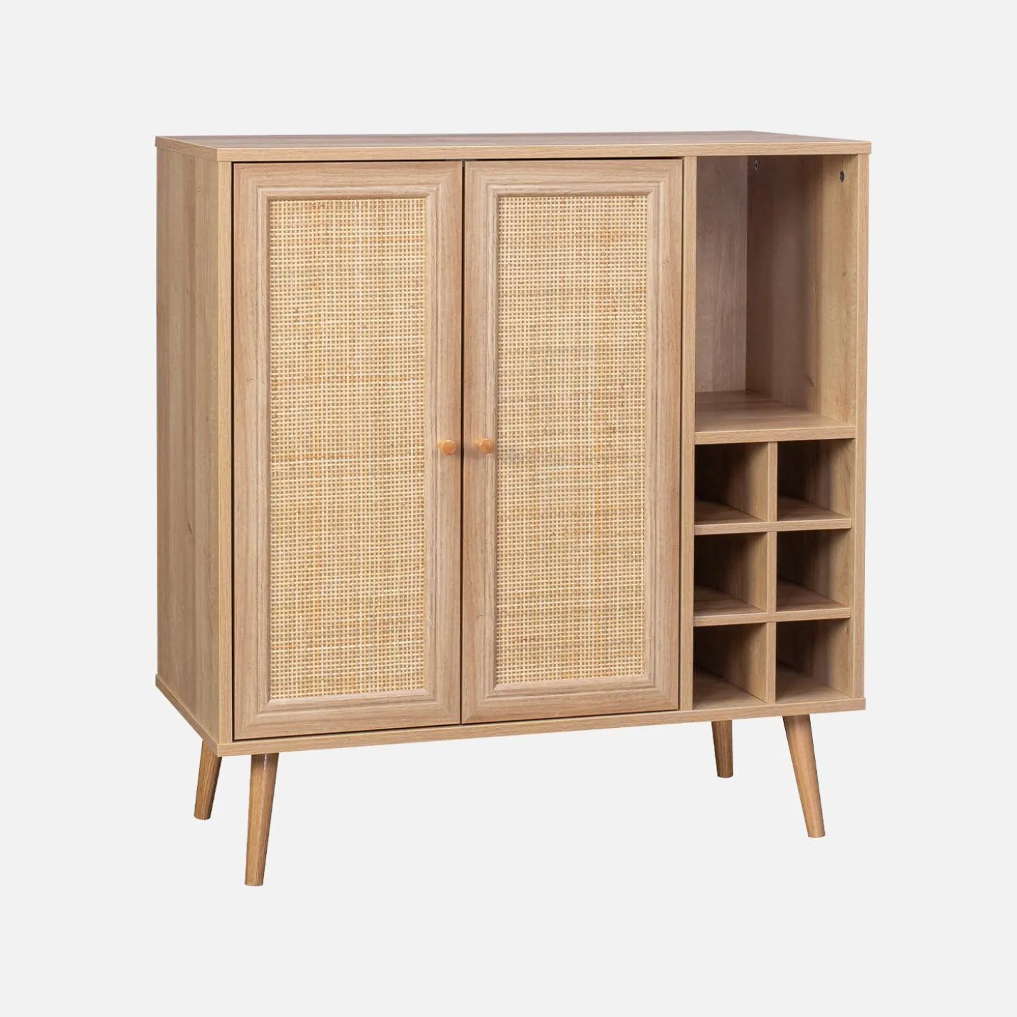 Flaschenschrank mit Rattan-Geflecht und Holzdekor