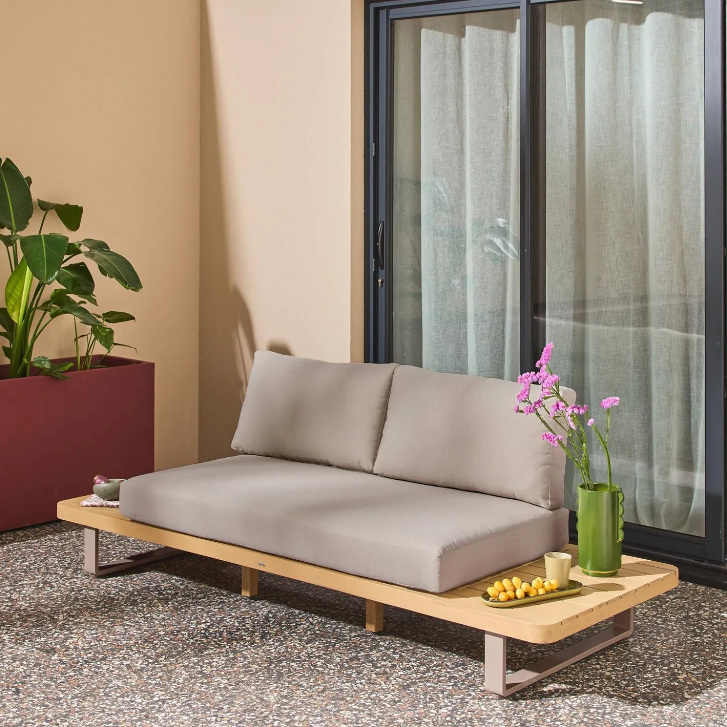 Gartenbank aus Akazienholz und Aluminium für 2 Personen