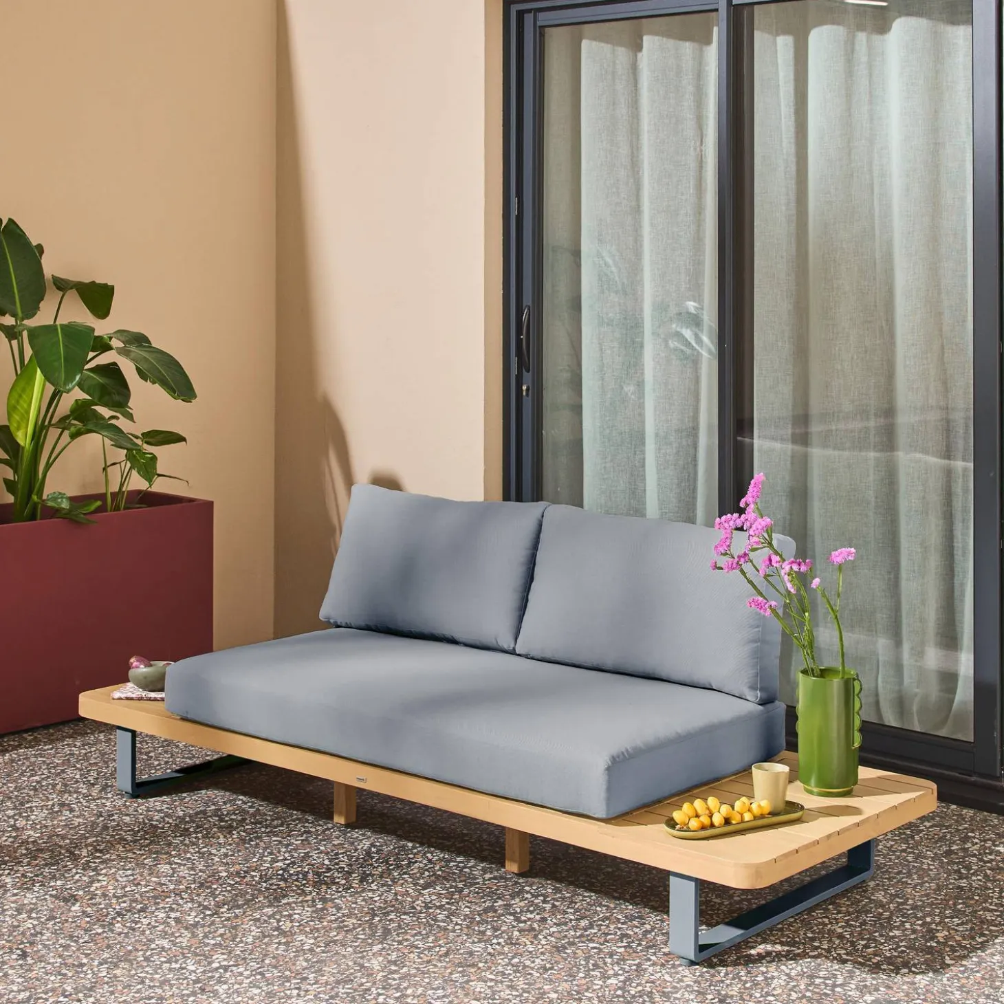 Gartenbank aus Akazienholz und Aluminium für 2 Personen