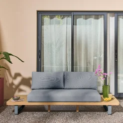 Gartenbank aus Akazienholz und Aluminium für 2 Personen