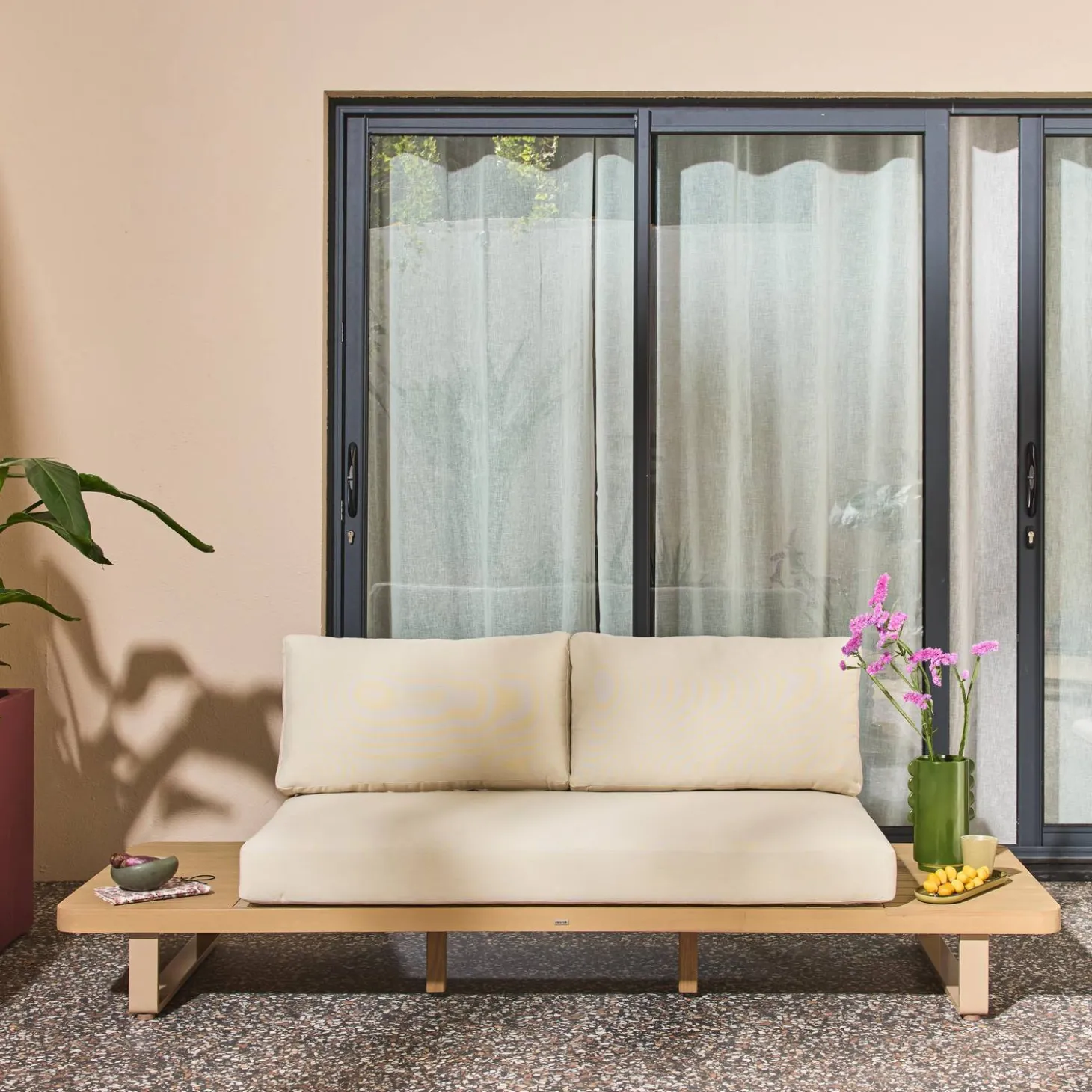 Gartenbank aus Akazienholz und Aluminium für 2 Personen