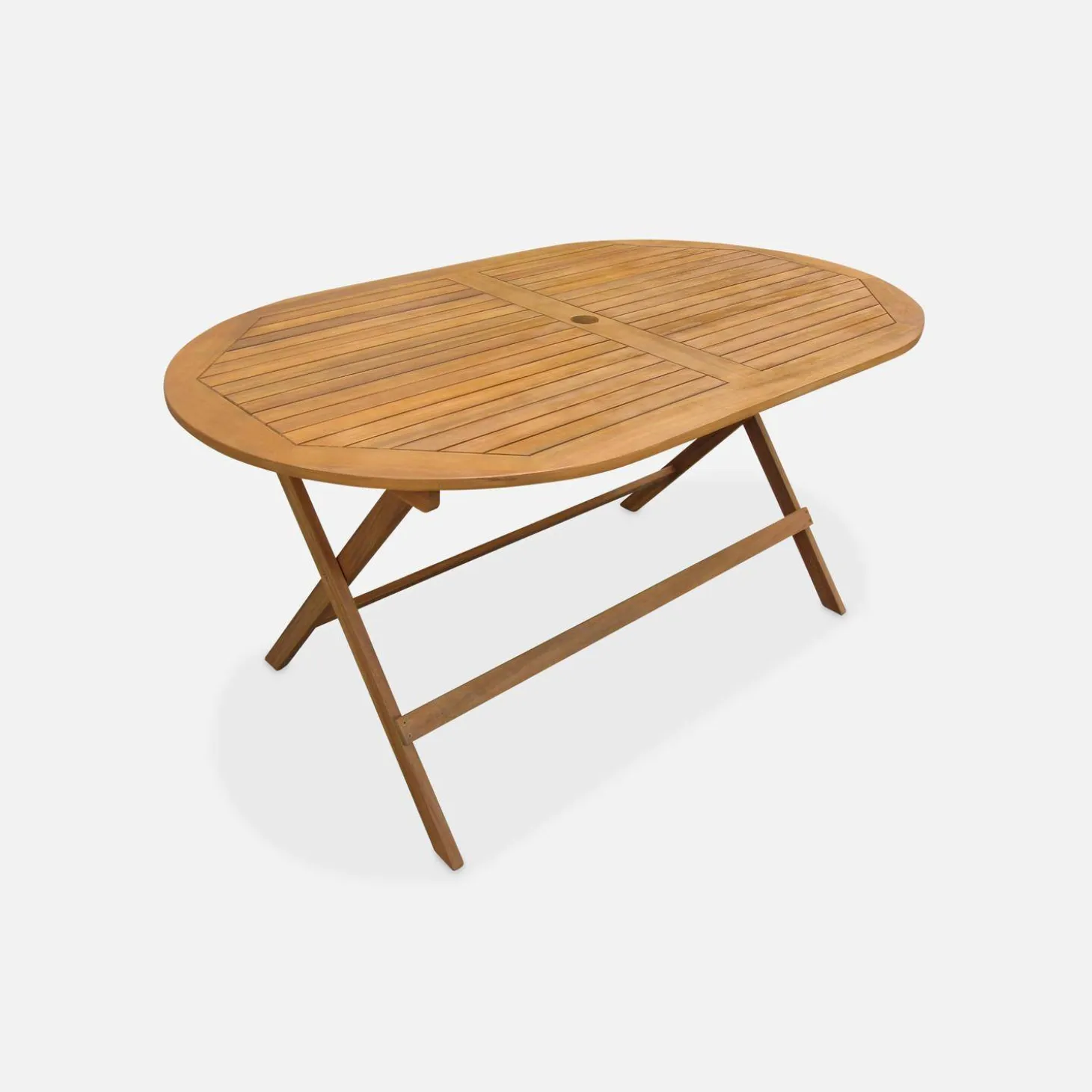 Garten-Essgruppe aus Holz, ovaler Tisch, 6 Stühle, klappbar