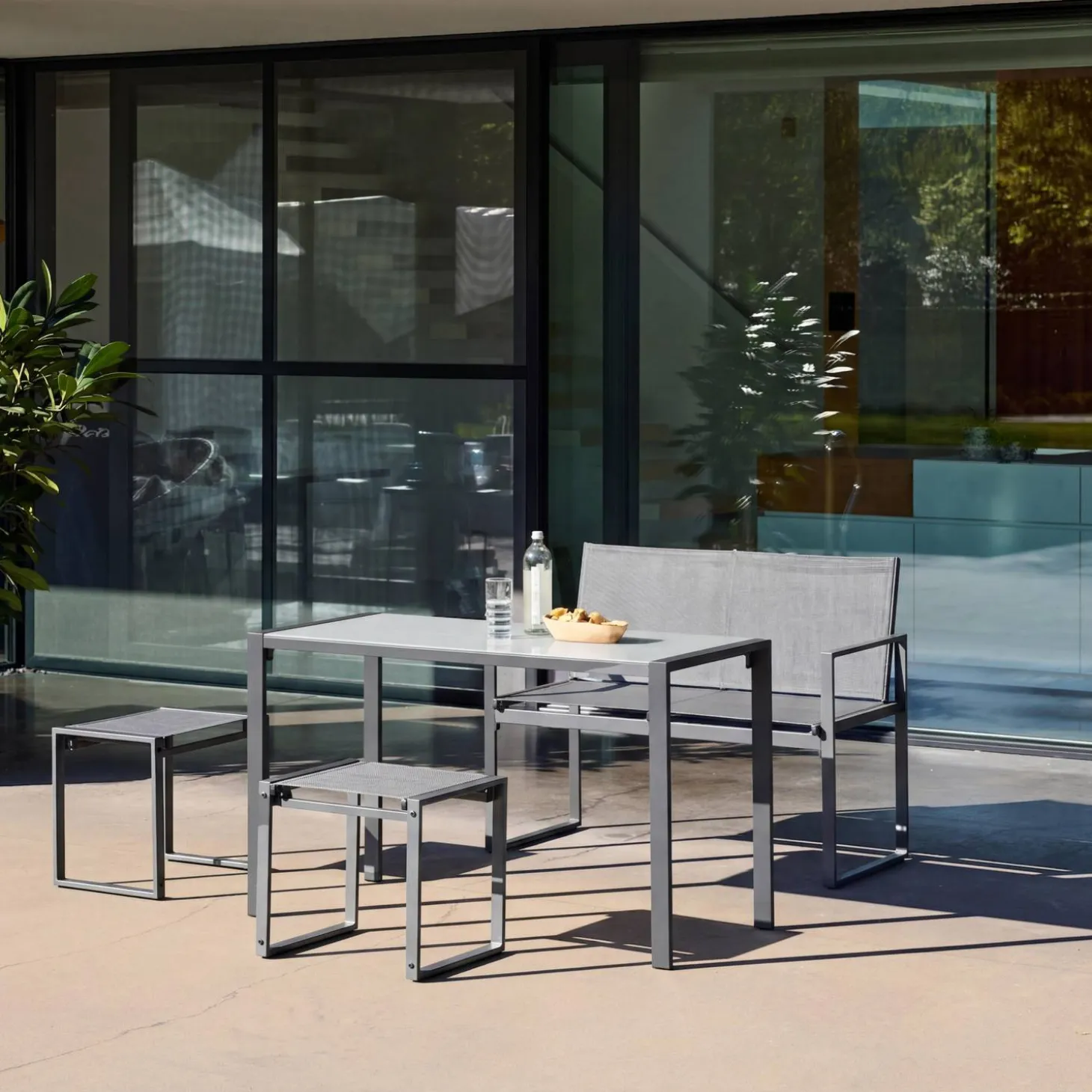 Garten-Essgruppe aus Stahl und Textilene - 4 Personen