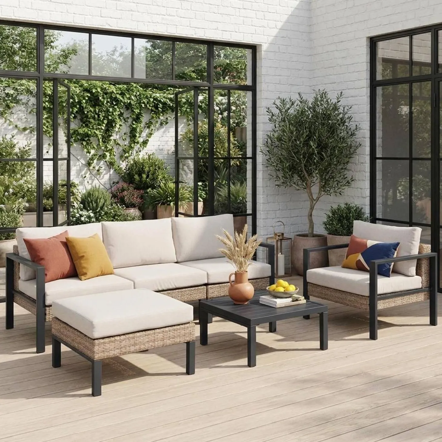 Gartenlounge-Set Aluminium und Polyrattan, 5 Sitzplätze