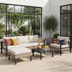 Gartenlounge-Set Aluminium und Polyrattan, 5 Sitzplätze