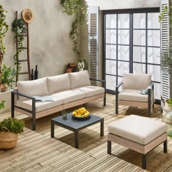 Gartenlounge-Set Aluminium und Polyrattan, 5 Sitzplätze
