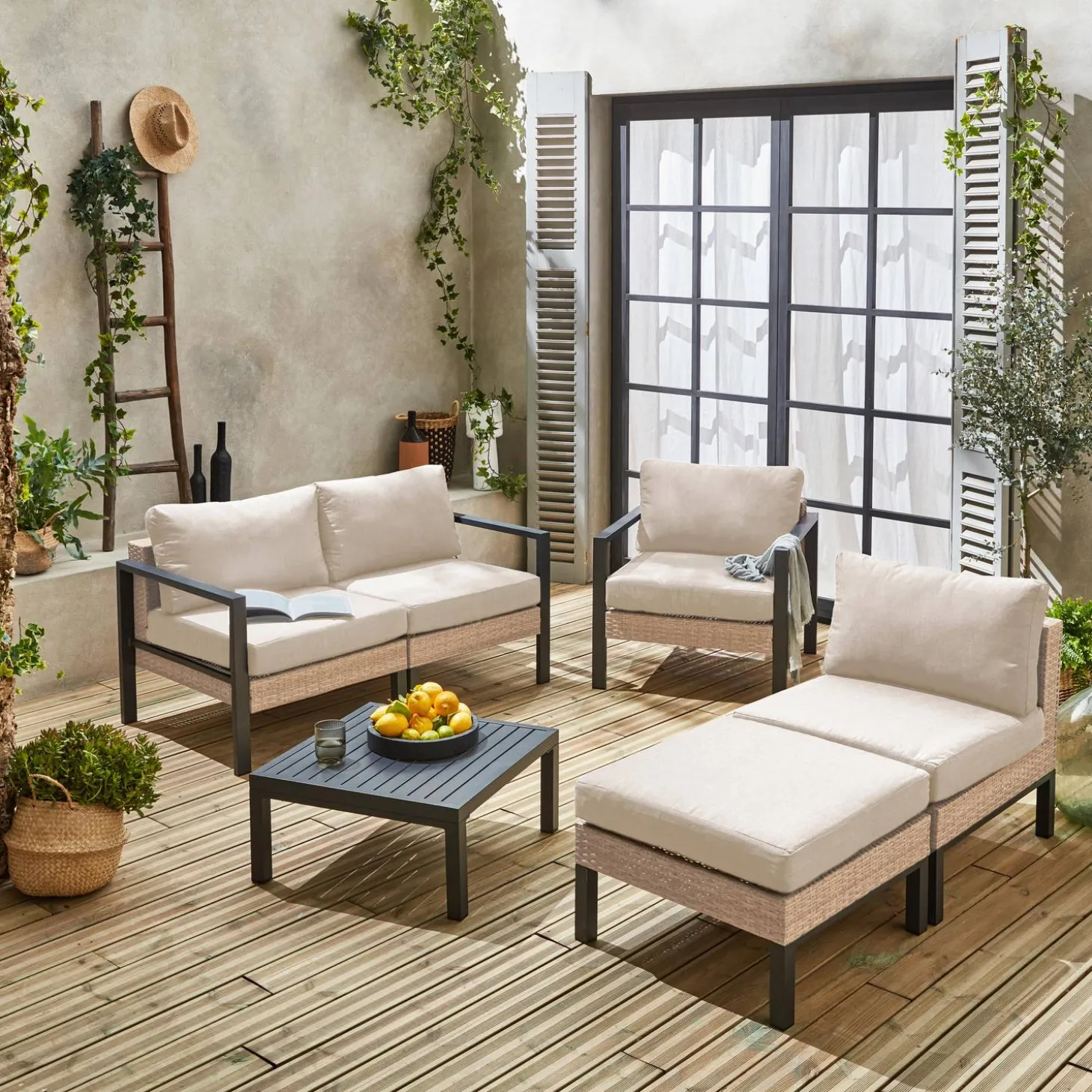 Gartenlounge-Set Aluminium und Polyrattan, 5 Sitzplätze