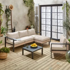 Gartenlounge-Set Aluminium und Polyrattan, 5 Sitzplätze