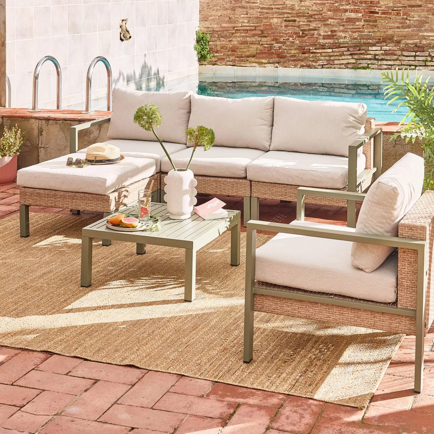 Gartenlounge-Set Aluminium und Polyrattan, 5 Sitzplätze