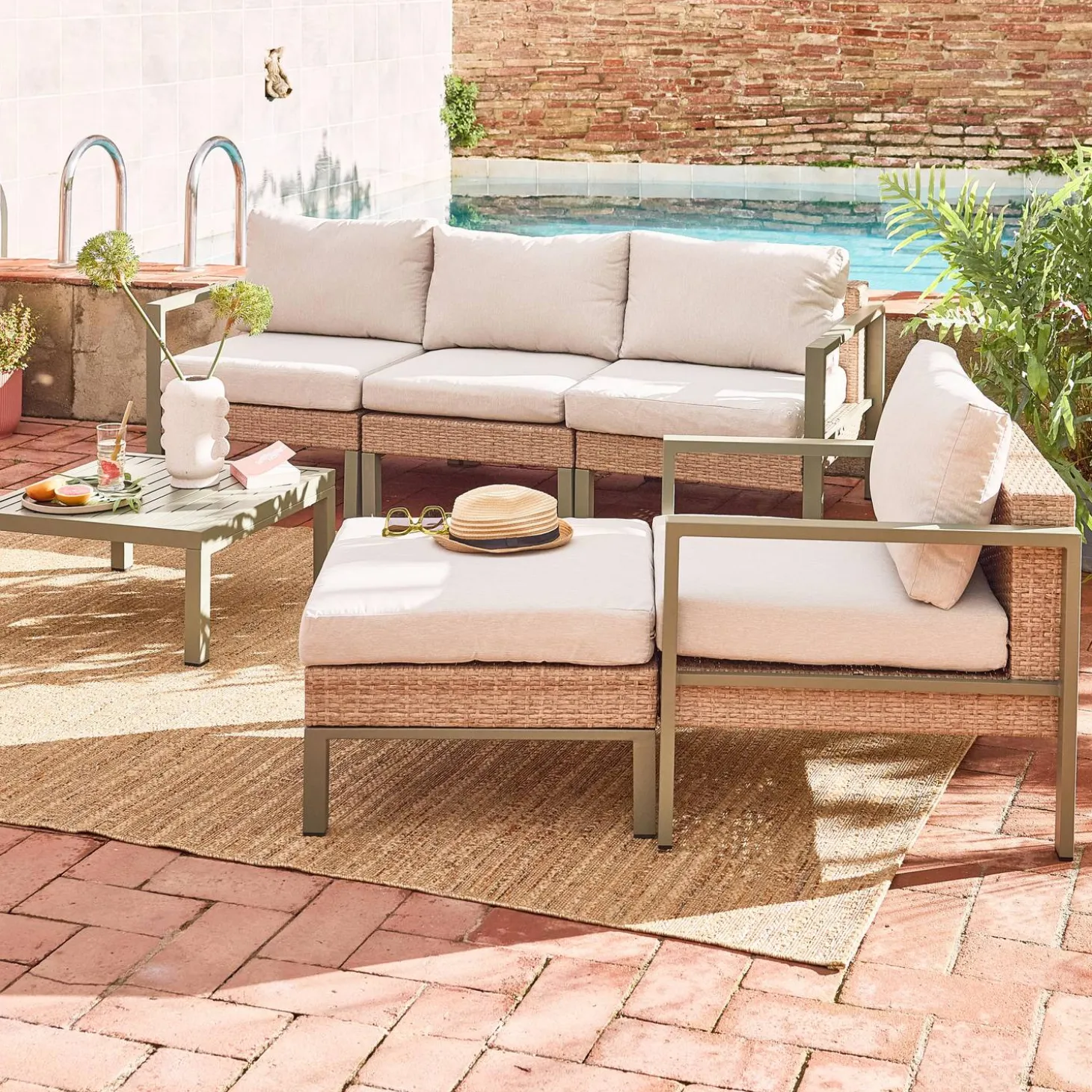 Gartenlounge-Set Aluminium und Polyrattan, 5 Sitzplätze
