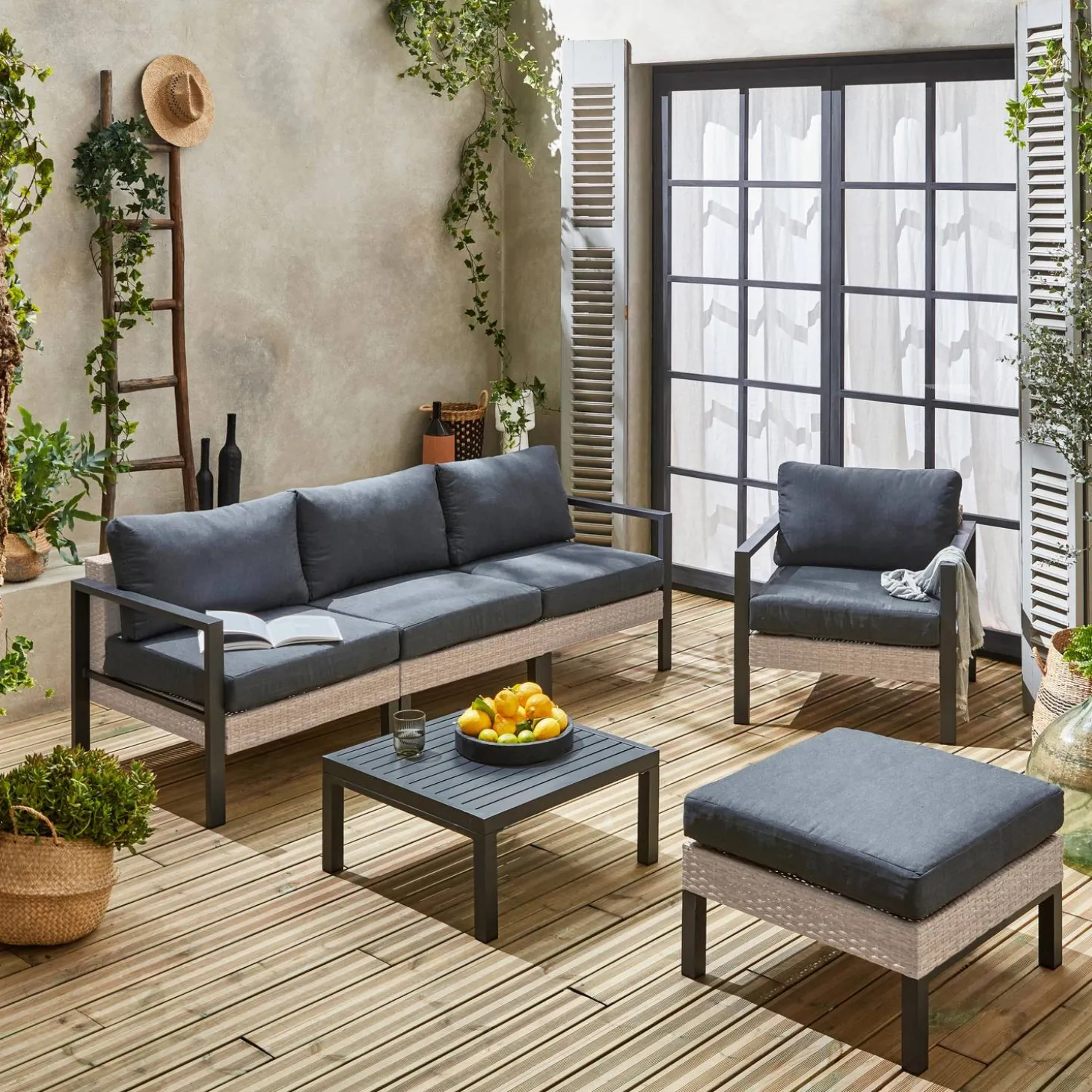 Gartenlounge-Set Aluminium und Polyrattan, 5 Sitzplätze