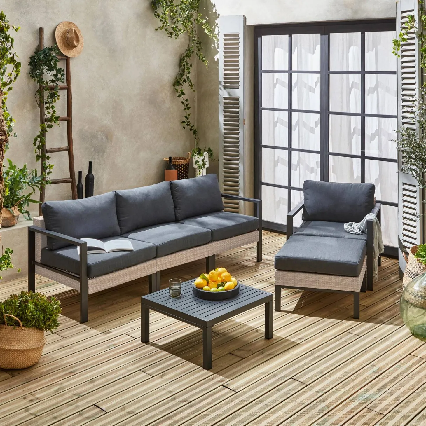 Gartenlounge-Set Aluminium und Polyrattan, 5 Sitzplätze
