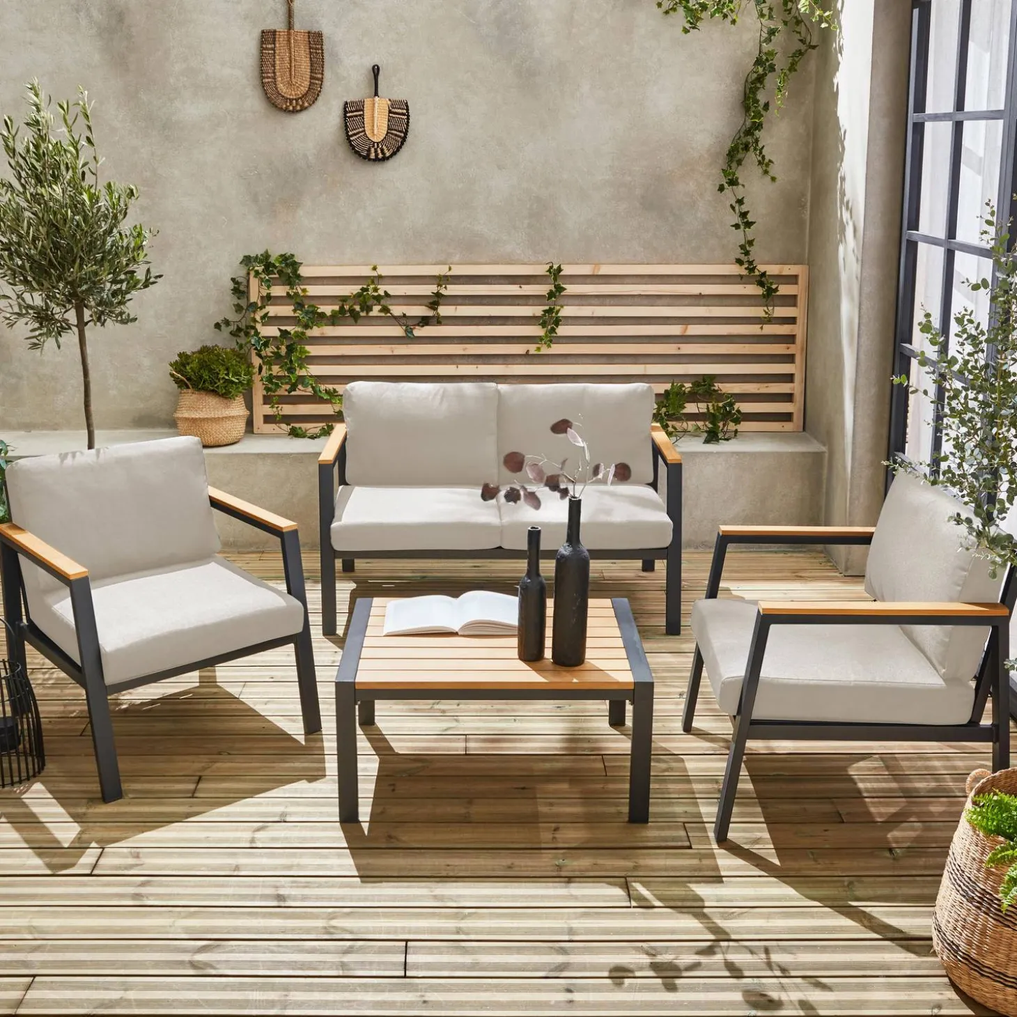 Gartenlounge-Set aus Aluminium und Polywood, 4-Sitzer