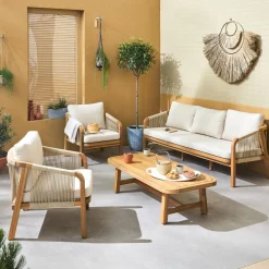 Gartenlounge-Set aus Holz mit Seilbespannung für 5 Personen