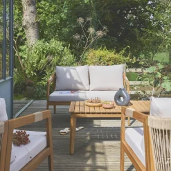 Gartenmöbelset aus Akazie für 4 Personen mit Seilbespannung