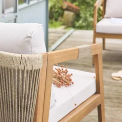 Gartenmöbelset aus Akazie für 4 Personen mit Seilbespannung