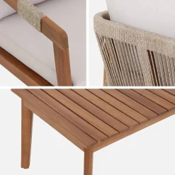 Gartenmöbelset aus Akazie für 4 Personen mit Seilbespannung