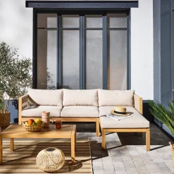 Gartenmöbelset aus Akazienholz, Ecksofa + Tisch, 3 Plätze