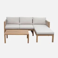Gartenmöbelset aus Akazienholz, Ecksofa + Tisch, 3 Plätze