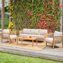 Gartenmöbelset aus Akazienholz mit Seilbespannung, 5 Plätze