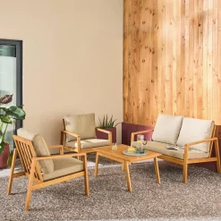 Gartenmöbelset aus Akazienholz und Olefin für 4 Personen