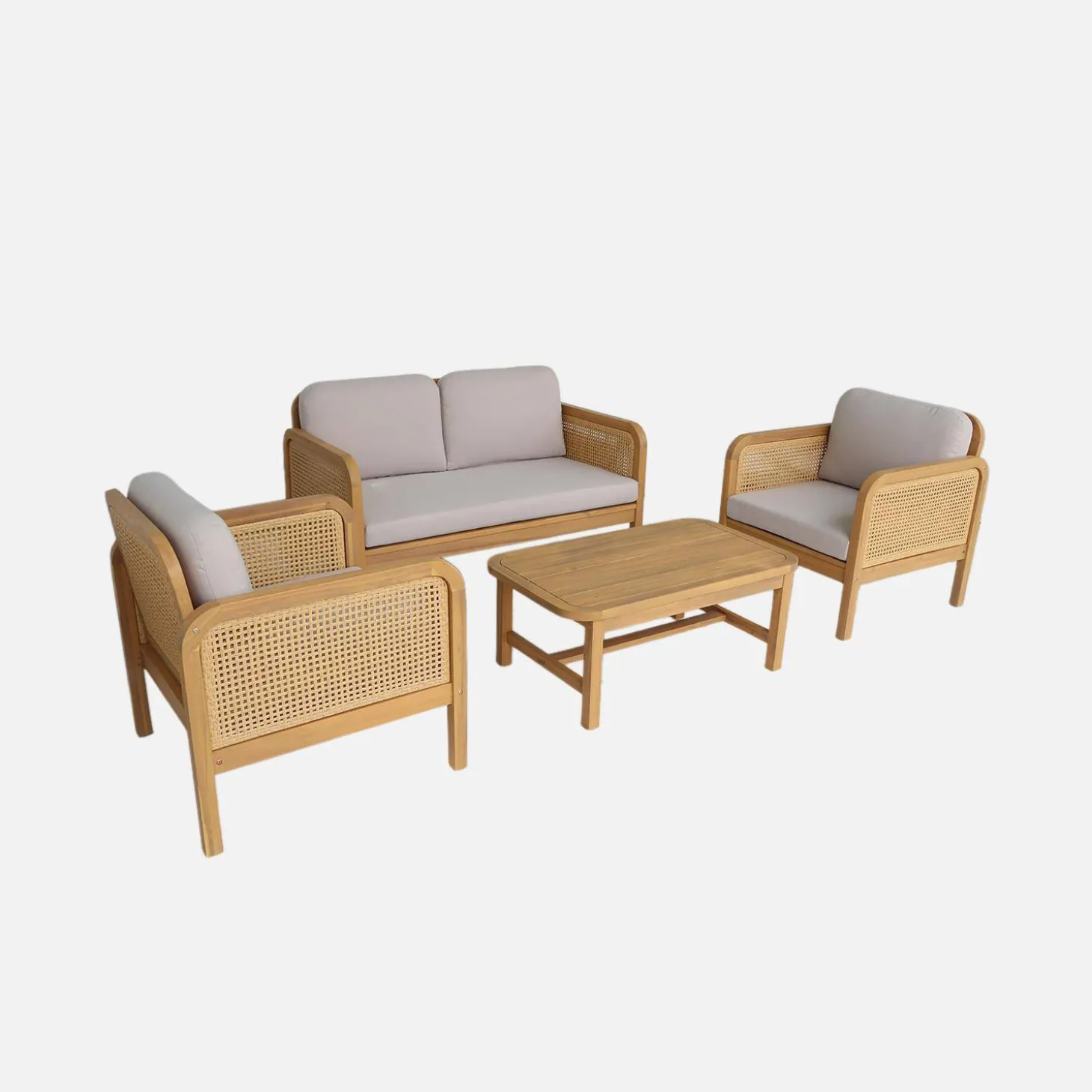 Gartenmöbelset aus Akazienholz und Rattan-Geflecht für 4 Personen