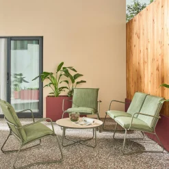 Gartenmöbel-Set aus Stahl, Glas und Textilene für 4 Personen