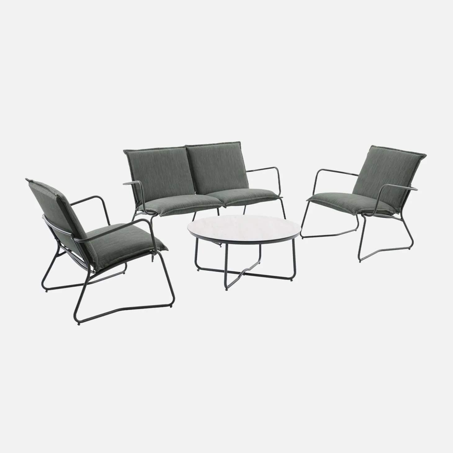 Gartenmöbel-Set aus Stahl, Glas und Textilene für 4 Personen