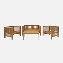 Gartenmöbel-Set für 4 Personen aus Holz mit Seilbespannung