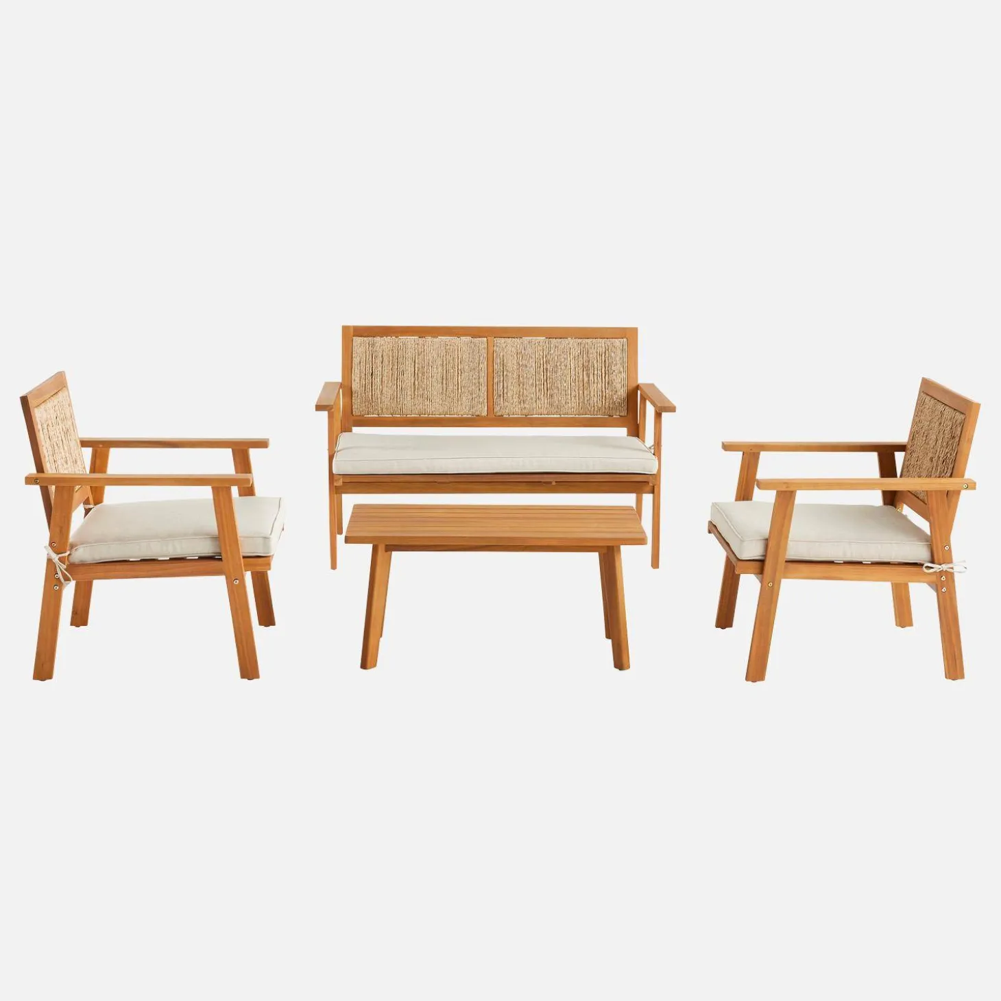 Gartenmöbelset für 4 Personen, aus Holz mit vertikaler Bespannung