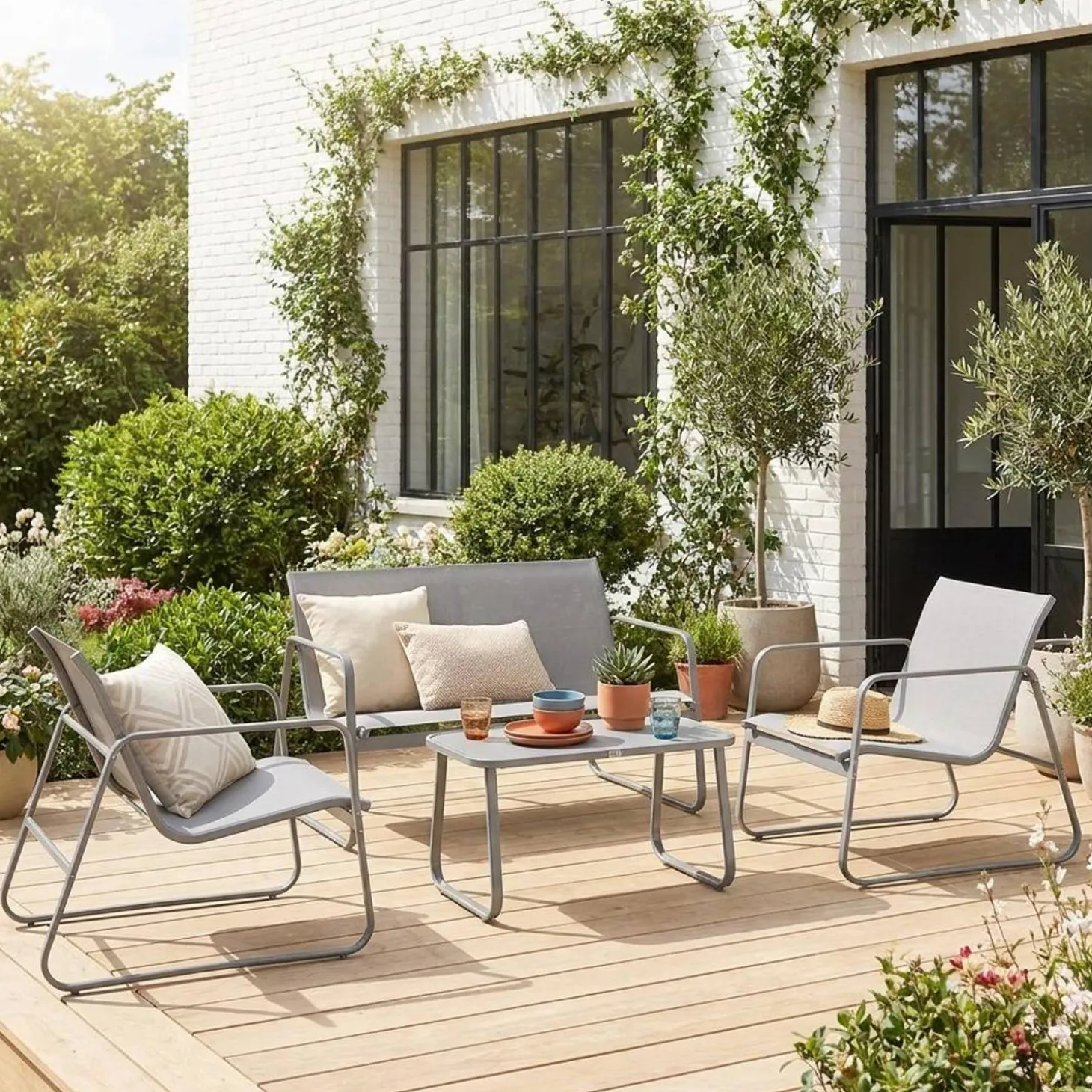 Gartenset aus Metall und Textilene für 4 Personen
